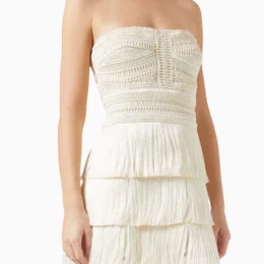 Patbo strapless fringe mini dress